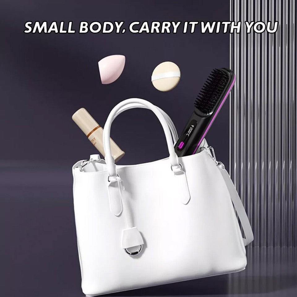 GoBrush PRO Cordless Hair Straightener Brush | Rechargeable Portable Mini Straightener