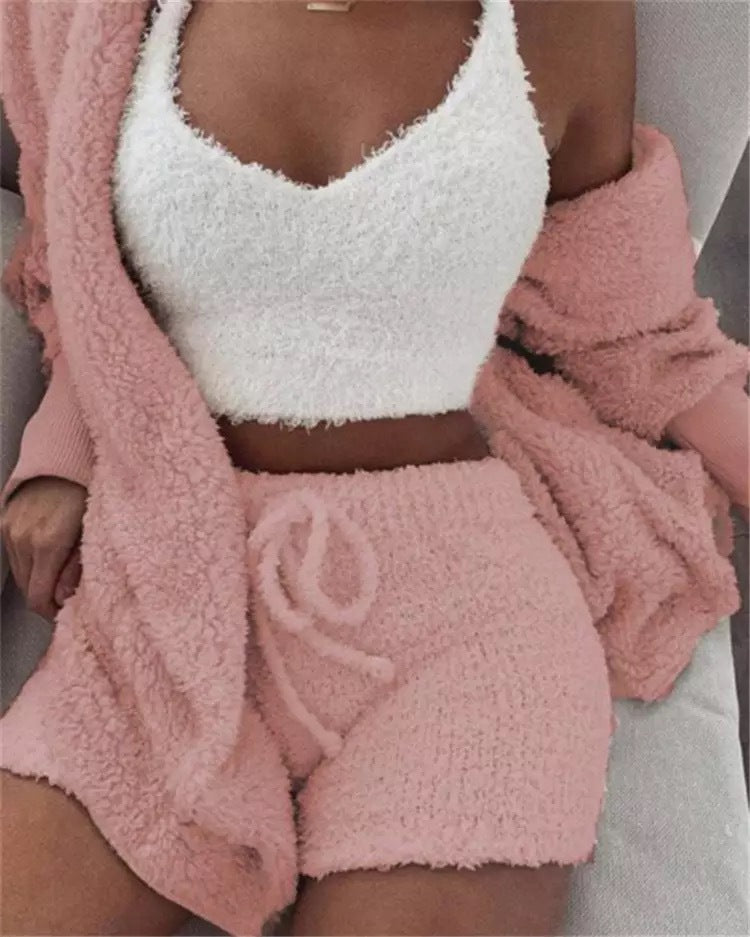 Women's Flannel Pajama Set | 3-Piece Lounge Wear (Vest + Cardigan + Shorts)