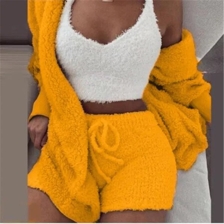 Women's Flannel Pajama Set | 3-Piece Lounge Wear (Vest + Cardigan + Shorts)