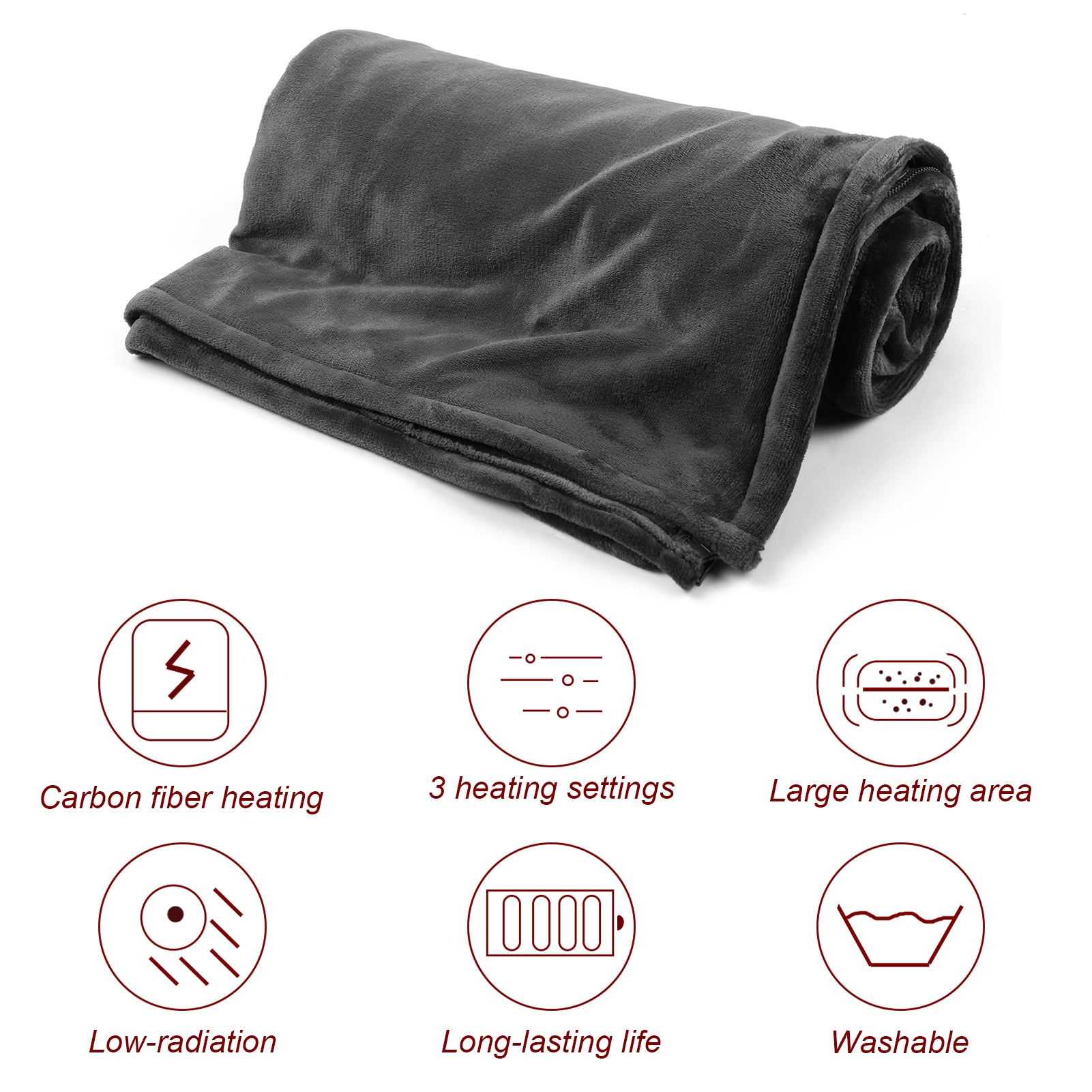 USB Electric Heated Blanket | Super Soft Coral Fleece | 3 Heat Settings