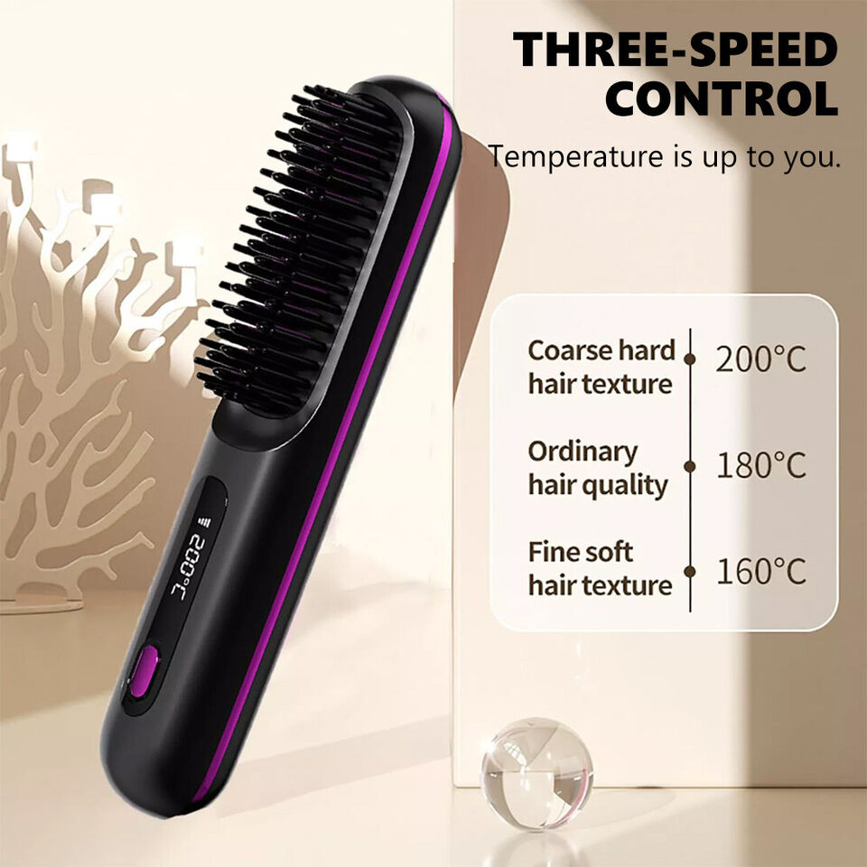 GoBrush PRO Cordless Hair Straightener Brush | Rechargeable Portable Mini Straightener
