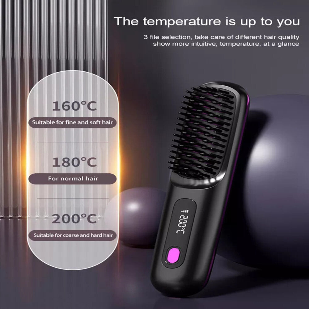 GoBrush PRO Cordless Hair Straightener Brush | Rechargeable Portable Mini Straightener