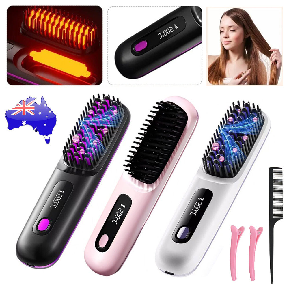 GoBrush PRO Cordless Hair Straightener Brush | Rechargeable Portable Mini Straightener