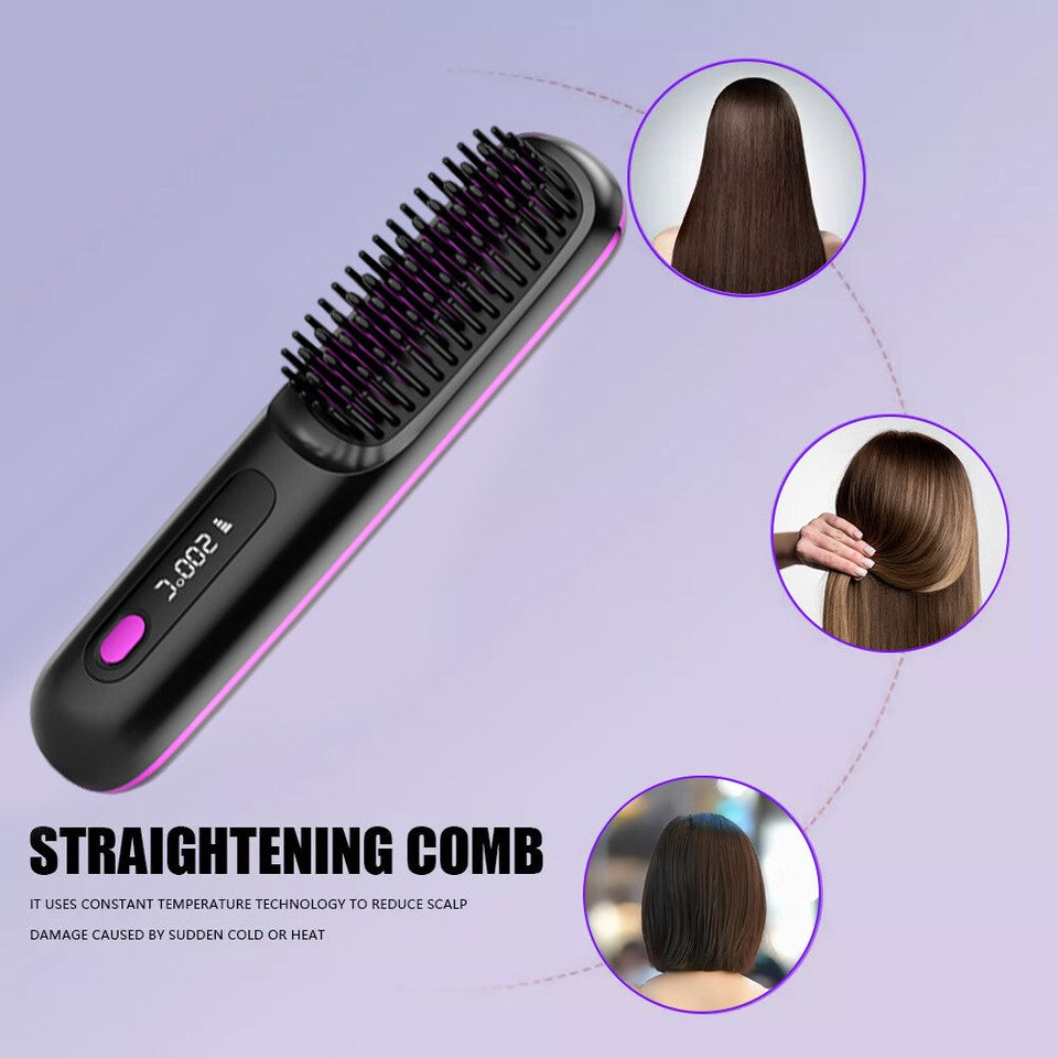 GoBrush PRO Cordless Hair Straightener Brush | Rechargeable Portable Mini Straightener