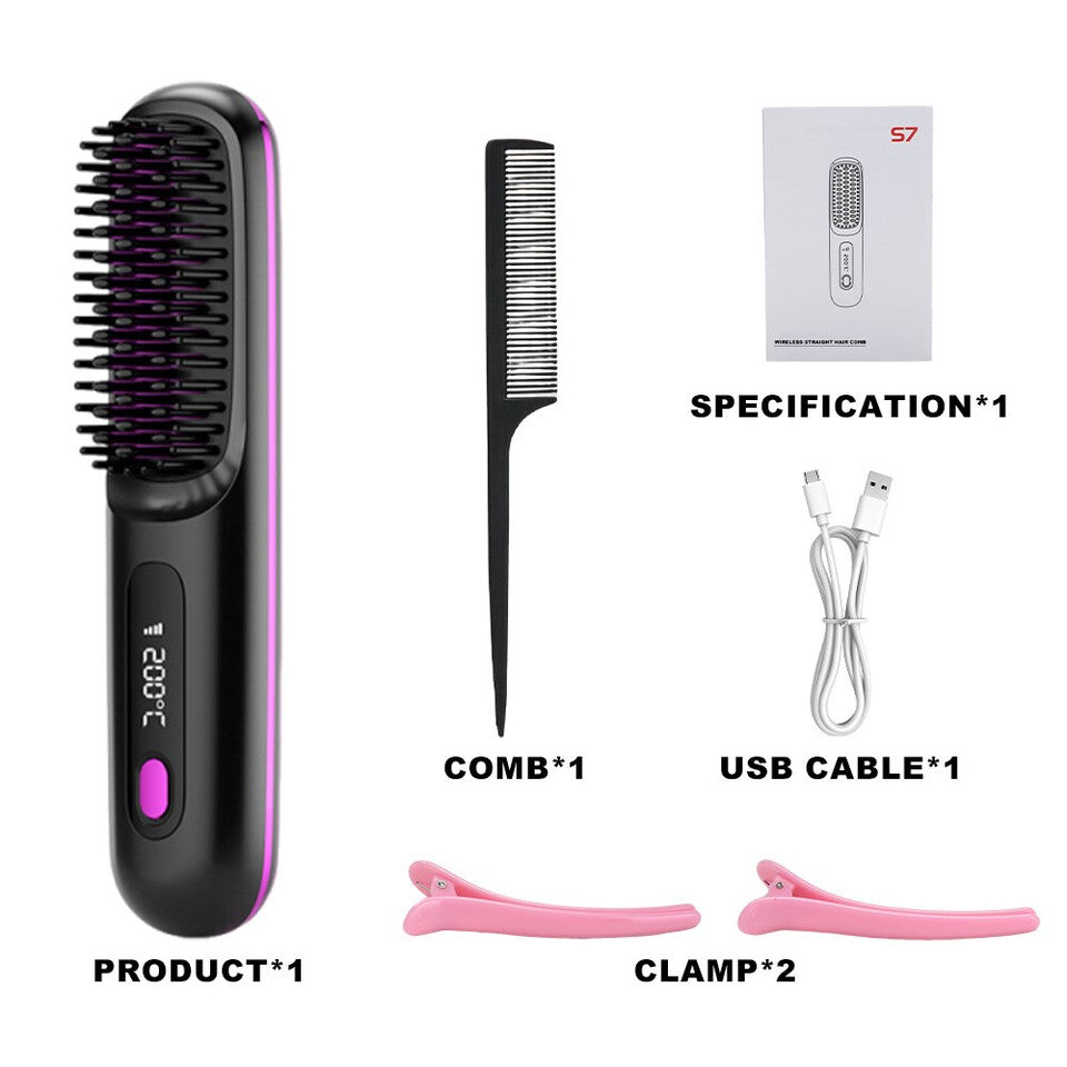 GoBrush PRO Cordless Hair Straightener Brush | Rechargeable Portable Mini Straightener