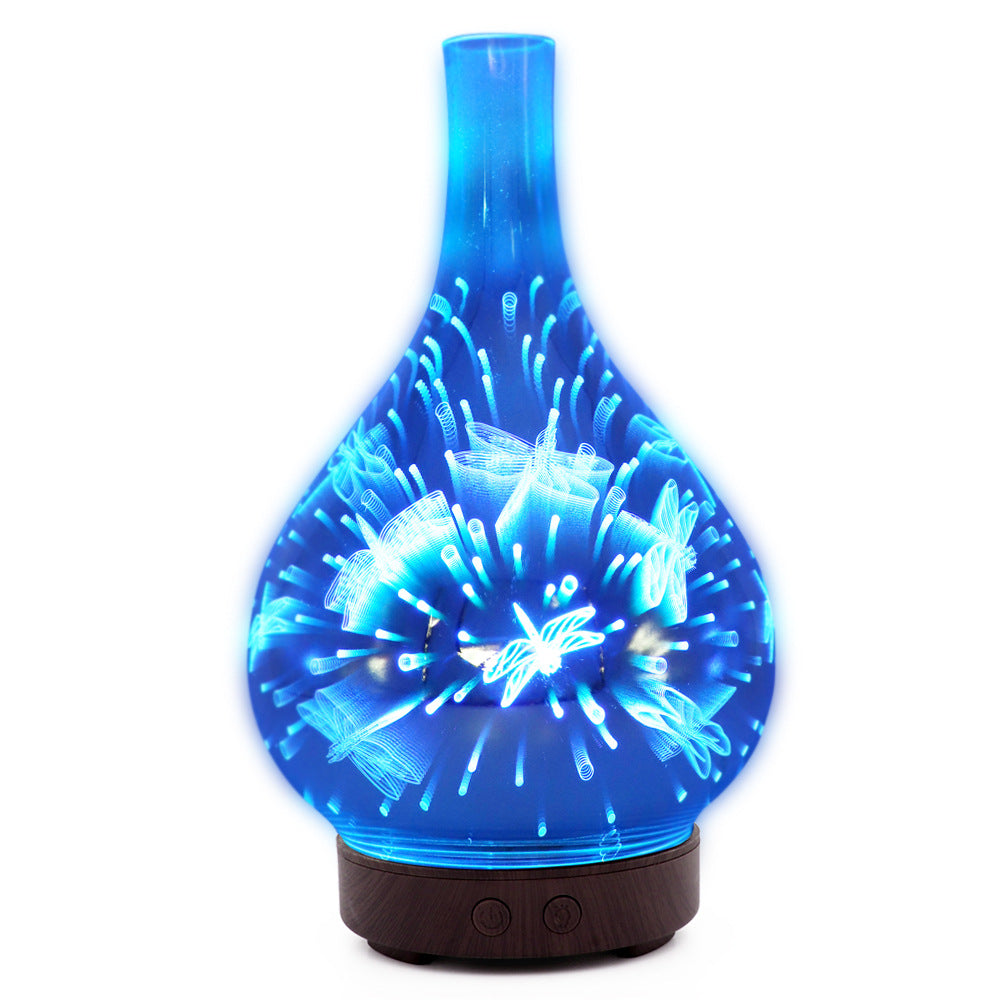 Fireworks Light Wood Grain - Home 3D Glass Aroma Diffuser Humidifier