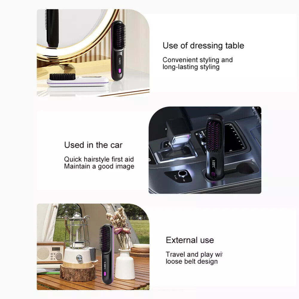 GoBrush PRO Cordless Hair Straightener Brush | Rechargeable Portable Mini Straightener