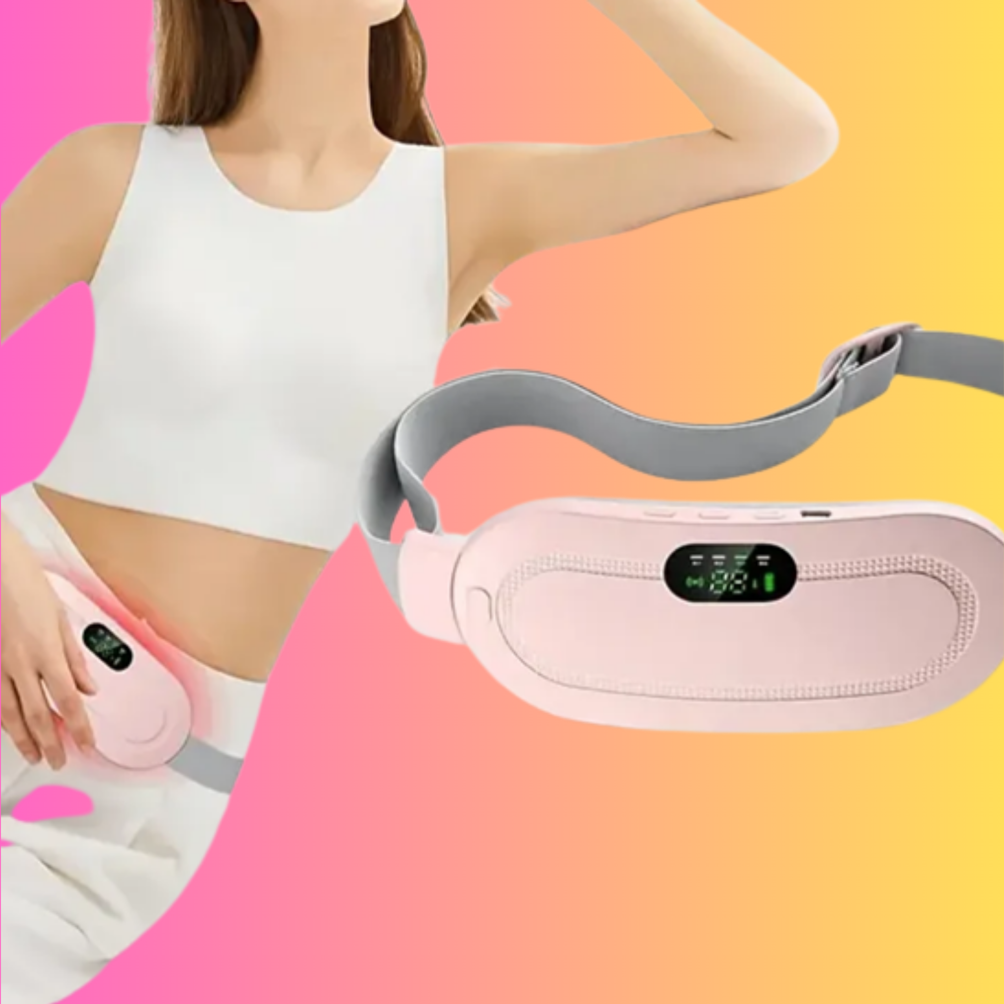 Electric Waist Massage Period Cramp Massager - Vibrating Heating Belt for Menstrual Waist, Stomach & Abdominal Pain