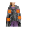 Person wearing a gray heated shawl 