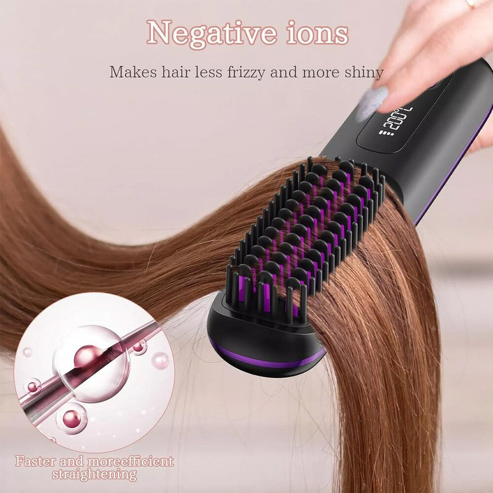 GoBrush PRO Cordless Hair Straightener Brush | Rechargeable Portable Mini Straightener