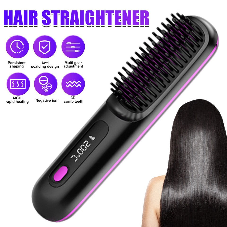 GoBrush PRO Cordless Hair Straightener Brush | Rechargeable Portable Mini Straightener