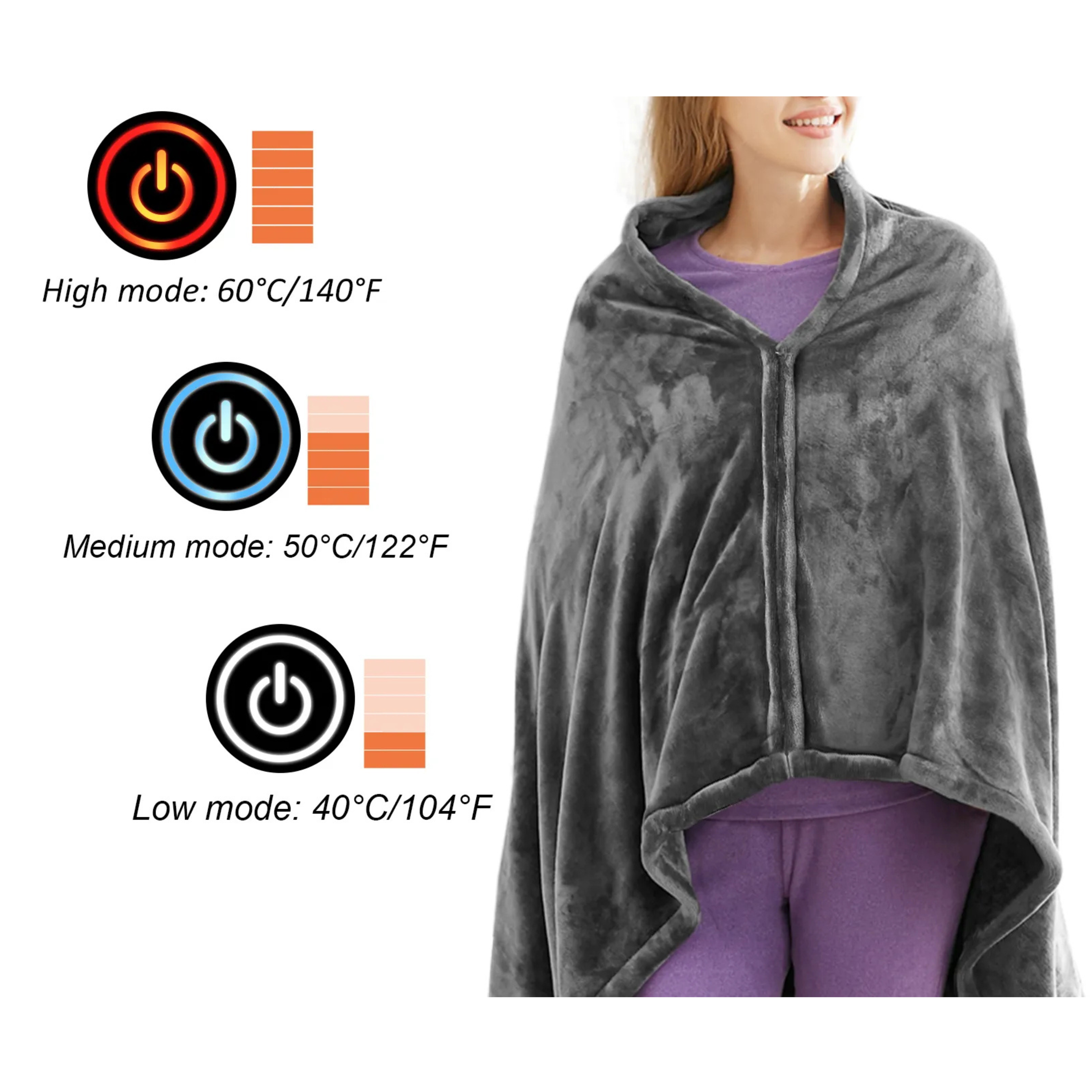 USB Electric Heated Blanket | Super Soft Coral Fleece | 3 Heat Settings