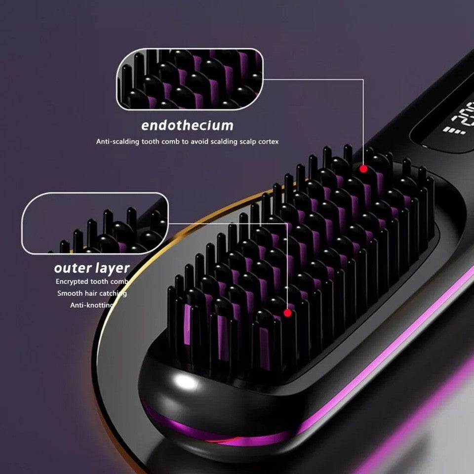 GoBrush PRO Cordless Hair Straightener Brush | Rechargeable Portable Mini Straightener
